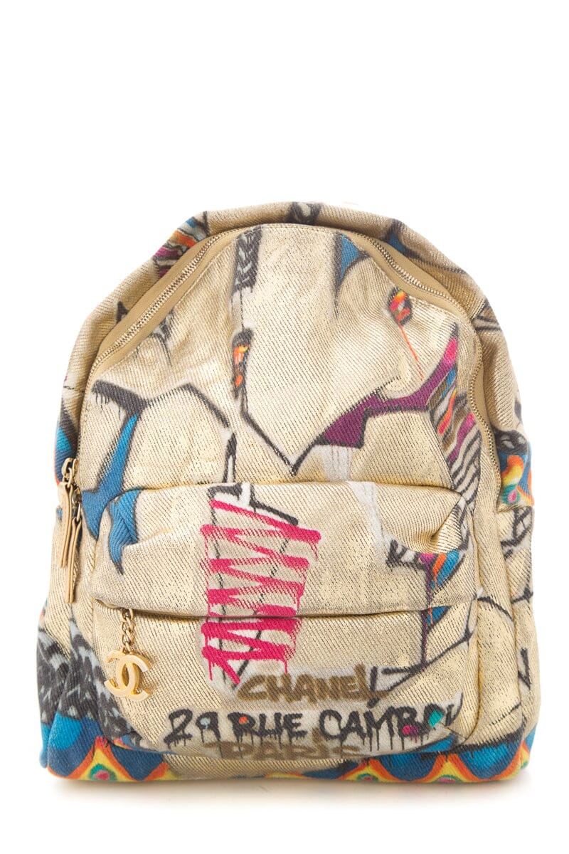 Chanel 2019 Gold Graffiti Paris-New York Street Spirit Backpack