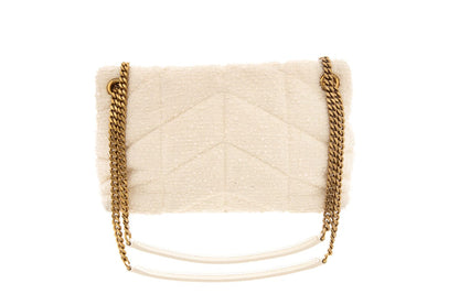 YSL Cream Boucle Tweed Quilted Loulou Puffer Handbag