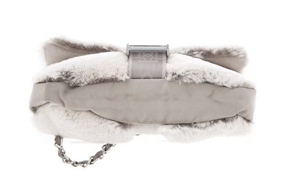 Chanel 2005/06 Grey Cross Body Rabbit Fur & Silver Seatbelt Buckle Handbag