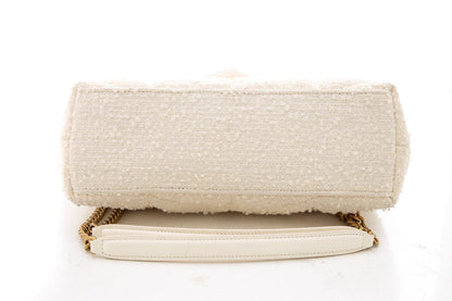 YSL Cream Boucle Tweed Quilted Loulou Puffer Handbag