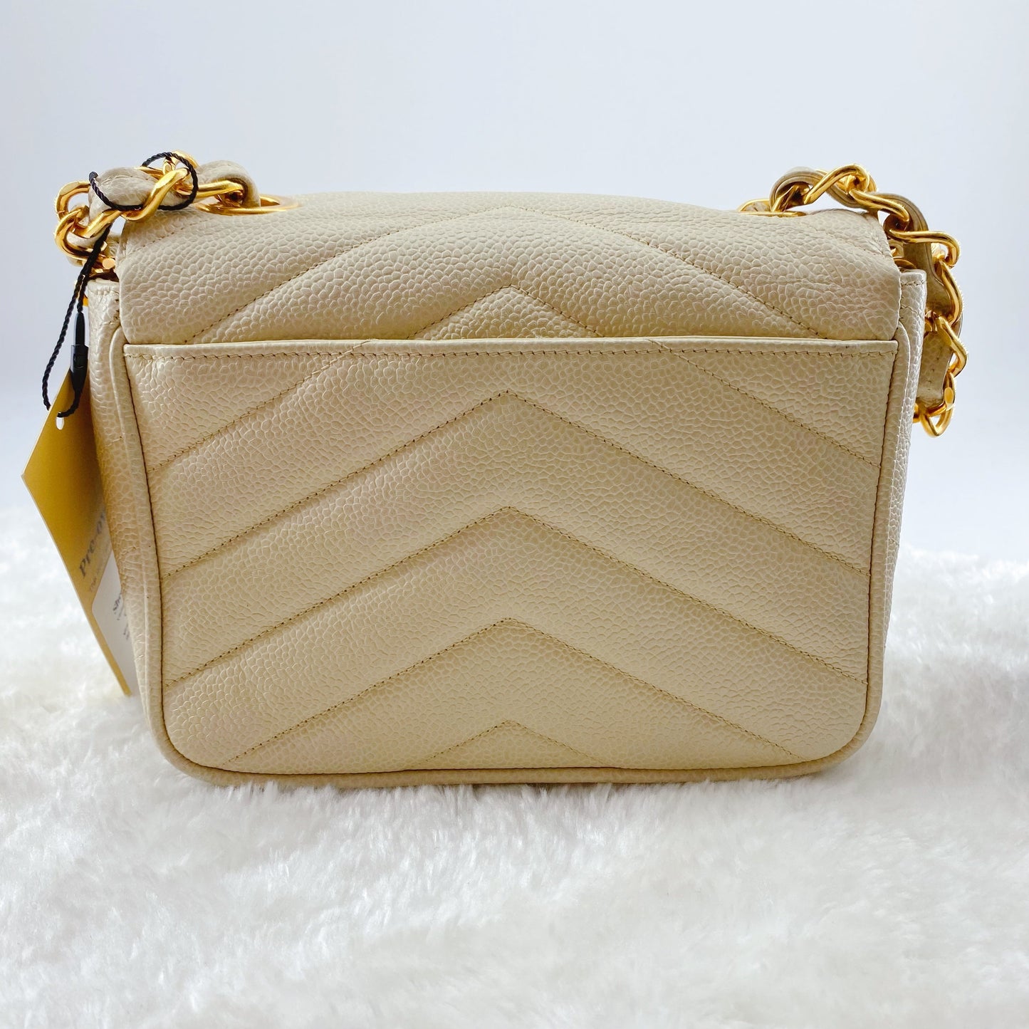 Chanel Cream Vintage Caviar Leather V Stitch Shoulder Bag