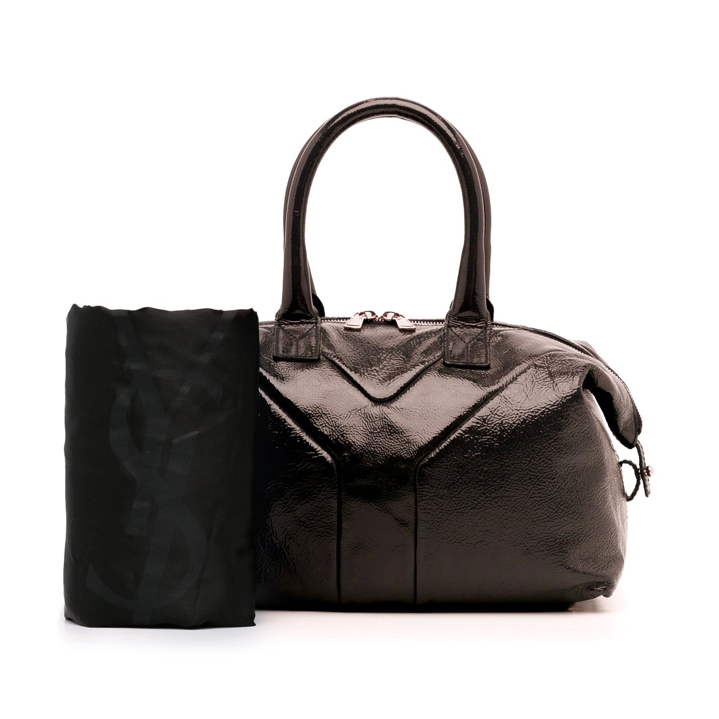 Brown YSL Easy Y Patent Leather Tote