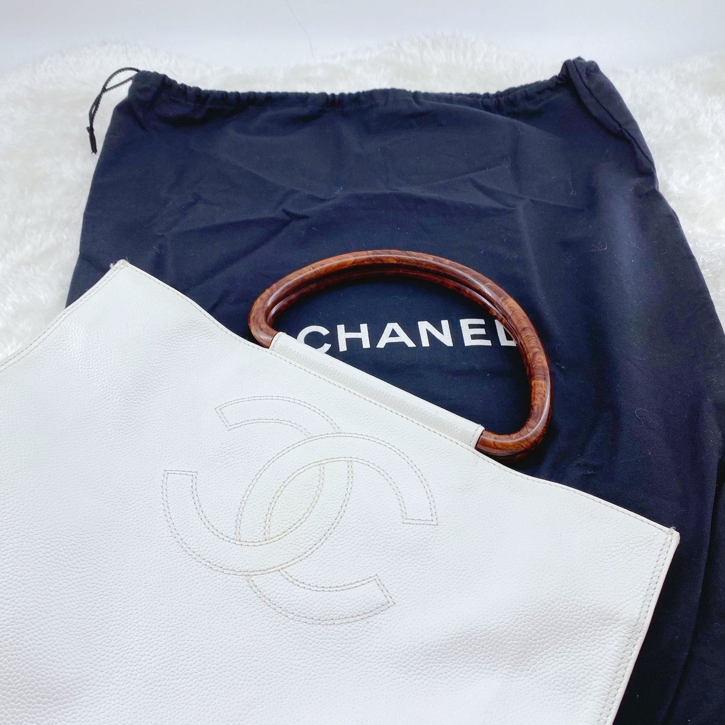 Chanel Vintage Caviar Wood Handle Tote