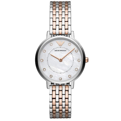 Ladies / Womens Rose Gold & Silver Stainless Steel Emporio Armani Designer Watch AR11094