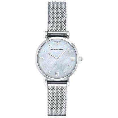 Ladies / Womens Mother Of Pearl Dial Silver Stainless Steel Mesh Emporio Armani Designer Watch AR1955