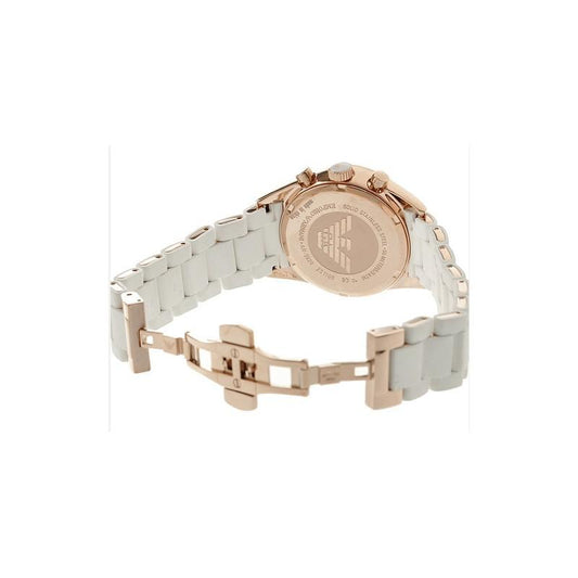 Ladies / Womens White and Rose Gold Chronograph Emporio Armani Designer Watch AR5920