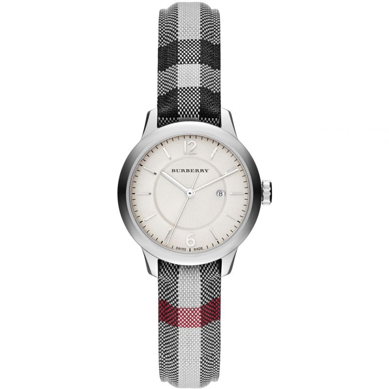 Ladies / Womens Classic Horseferry Check Fabric Strap Burberry Designer Watch BU10103