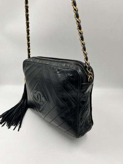 Vintage Chanel Camera Bag - Black Lambskin Leather