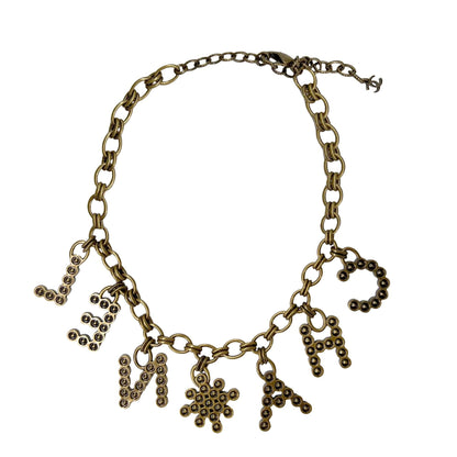 Chanel crystal name plate logo necklace multicolour