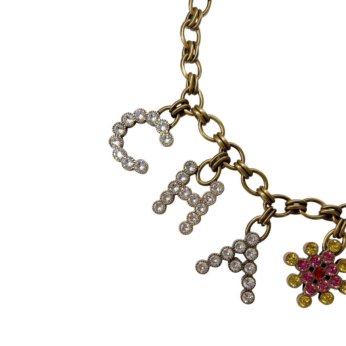 Chanel crystal name plate logo necklace multicolour