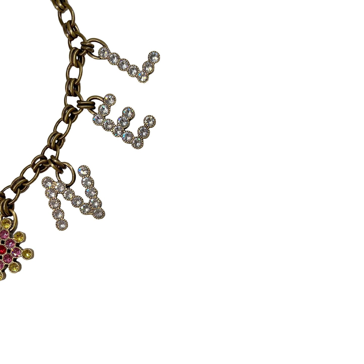 Chanel crystal name plate logo necklace multicolour