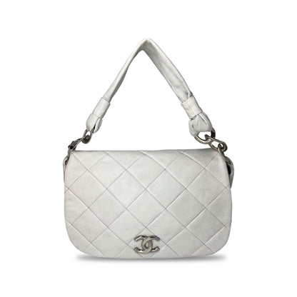 Chanel quilted flap cream calfskin leather shoulder bag