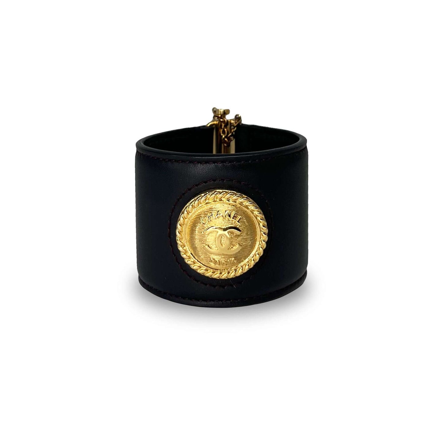 Chanel leather gold embellishment cuff bracelet