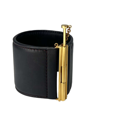 Chanel leather gold embellishment cuff bracelet