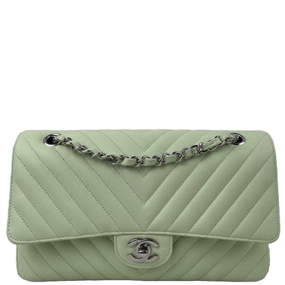 CHANEL Classic Medium Chevron Double Flap Bag - Light Green