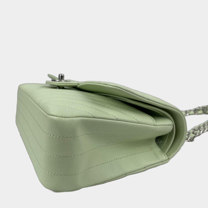 CHANEL Classic Medium Chevron Double Flap Bag - Light Green