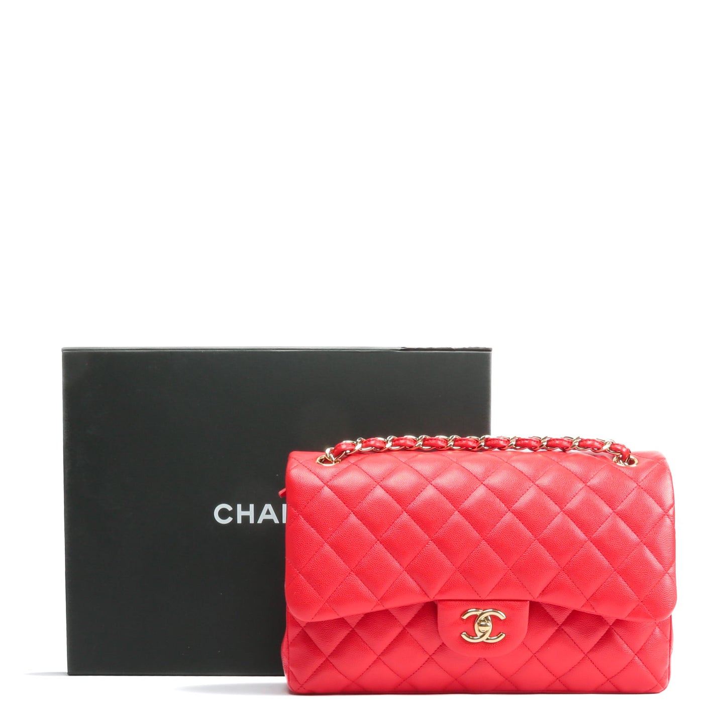 CHANEL Jumbo Double Flap Caviar Red