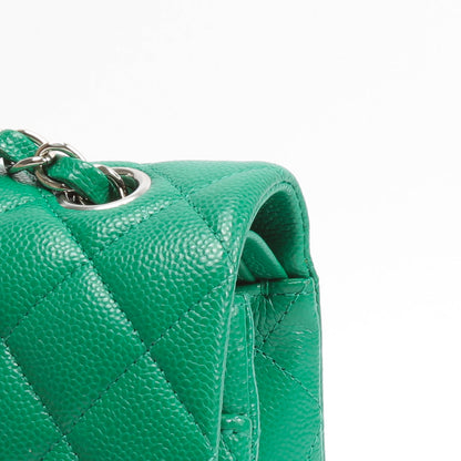 CHANEL Double Flap Medium Quilted Caviar Emerald Green