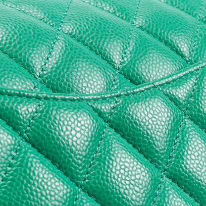 CHANEL Double Flap Medium Quilted Caviar Emerald Green