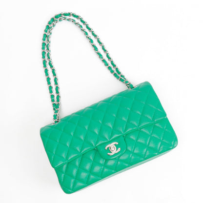 CHANEL Double Flap Medium Quilted Caviar Emerald Green