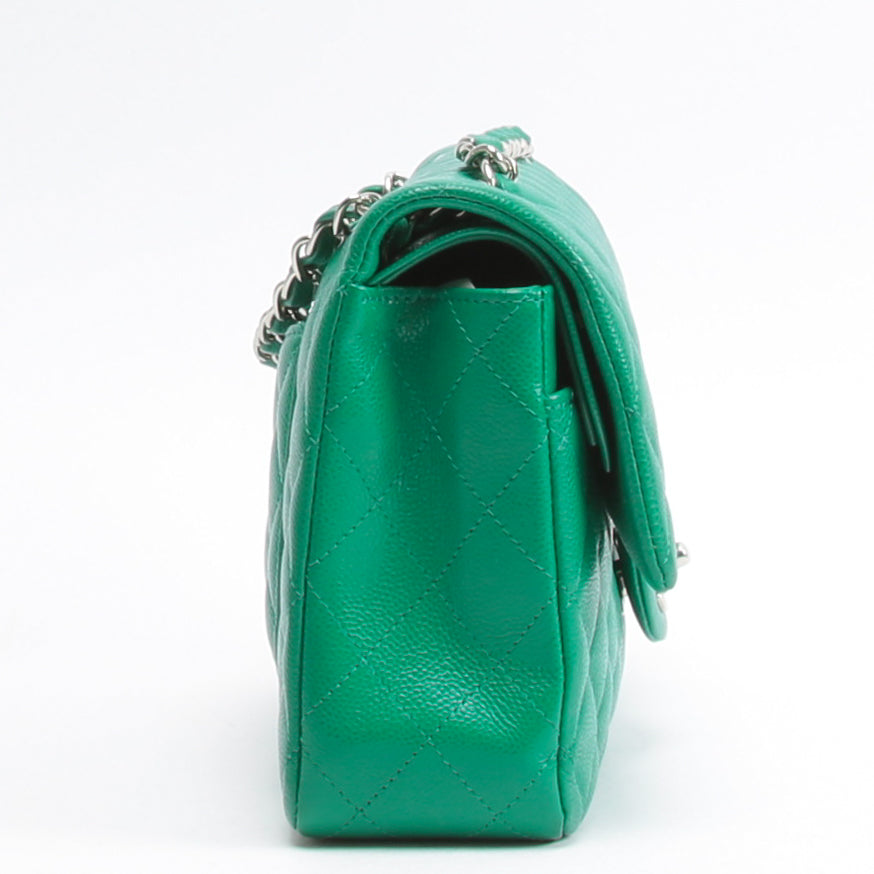 CHANEL Double Flap Medium Quilted Caviar Emerald Green