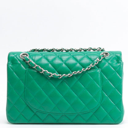 CHANEL Double Flap Medium Quilted Caviar Emerald Green