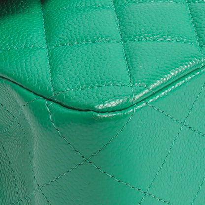 CHANEL Double Flap Medium Quilted Caviar Emerald Green