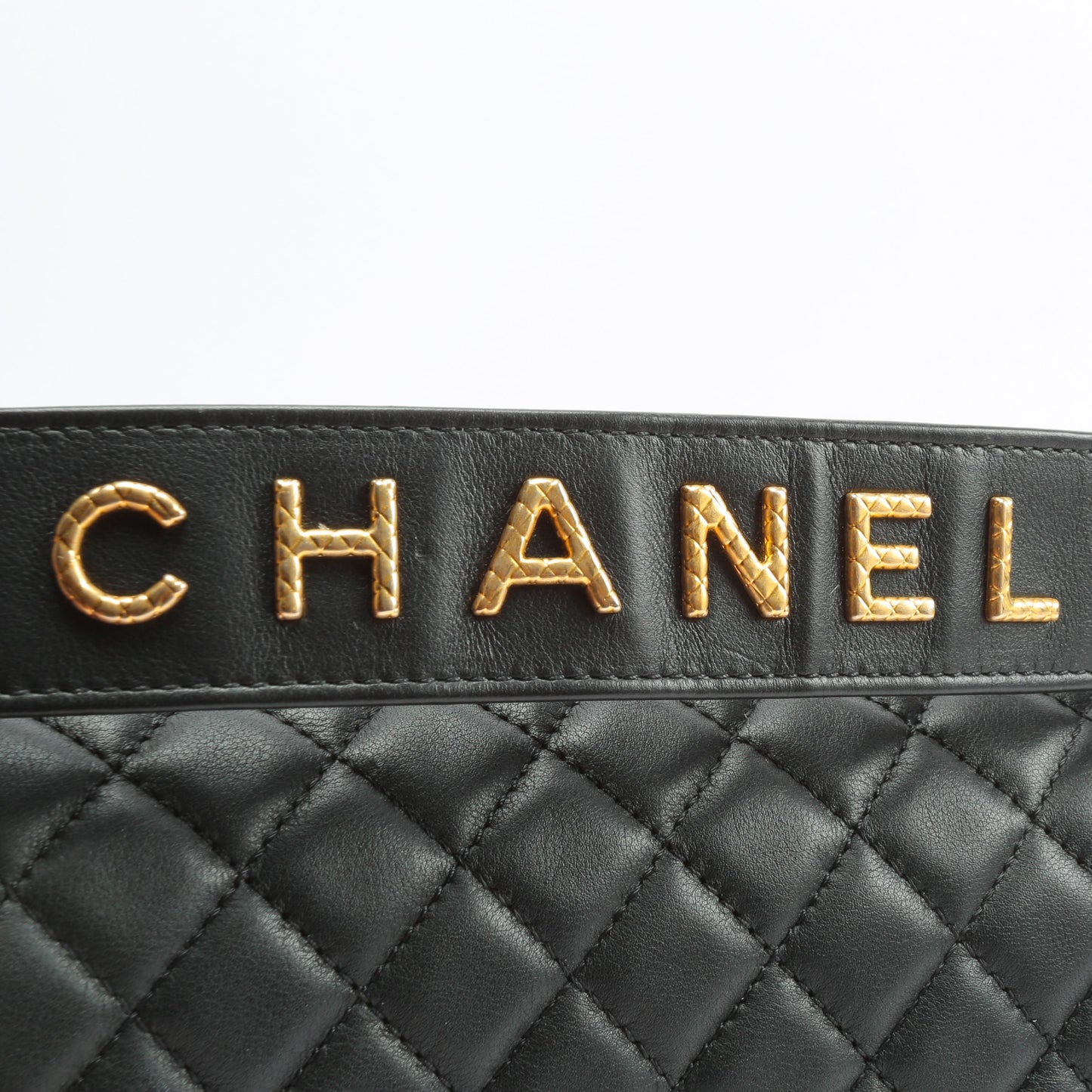 CHANEL Quilted Boy Bag w/Logo Handle Black