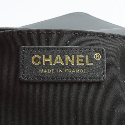 CHANEL Quilted Boy Bag w/Logo Handle Black