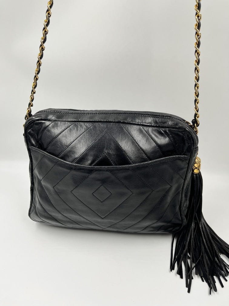 Vintage Chanel Camera Bag - Black Lambskin Leather