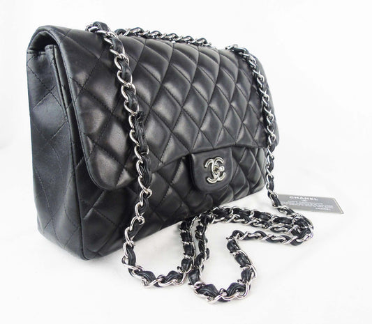 CHANEL black leather jumbo flap bag SHW