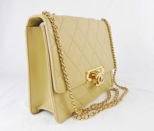 CHANEL classic beige leather flap bag 'Golden Class'