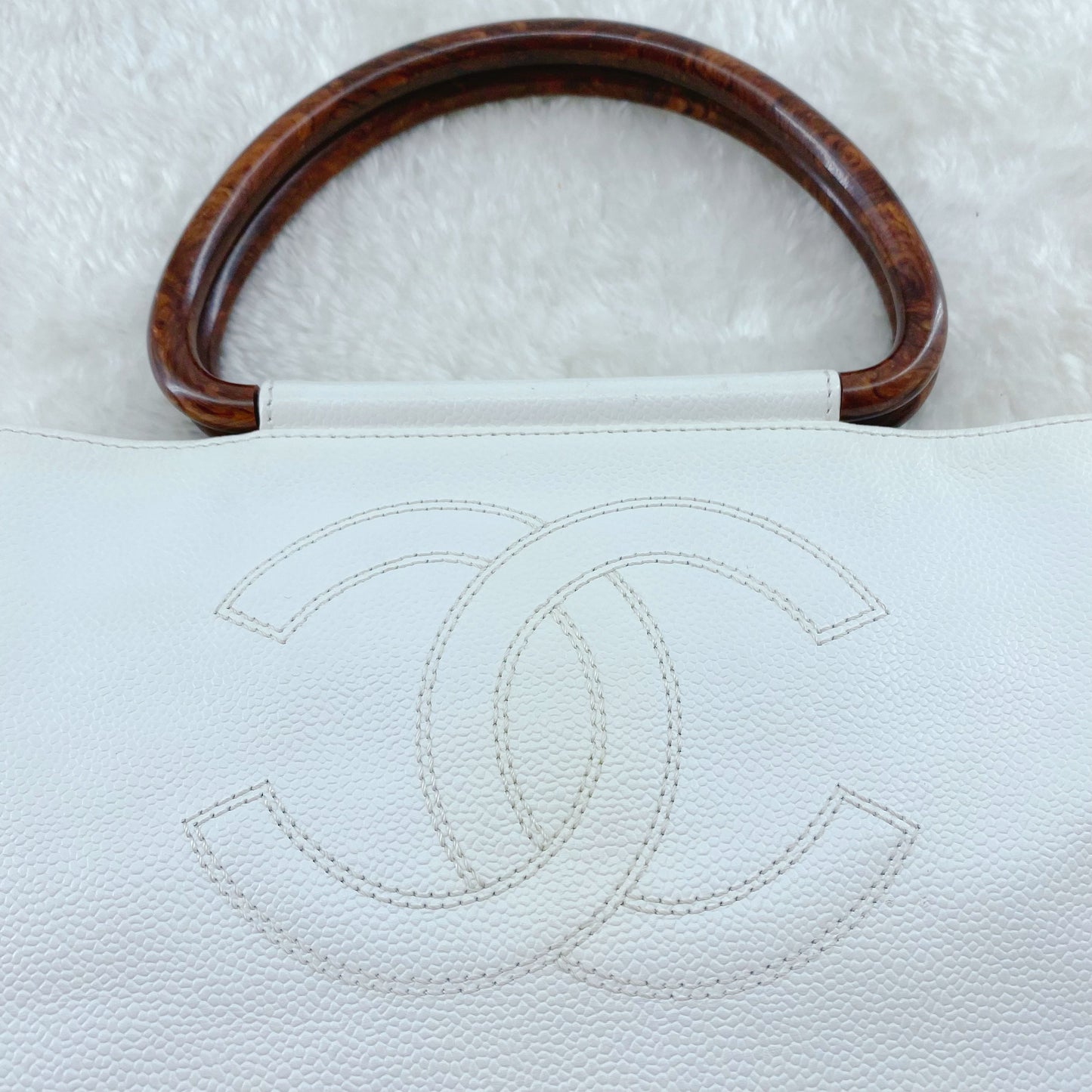 Chanel Vintage Caviar Wood Handle Tote