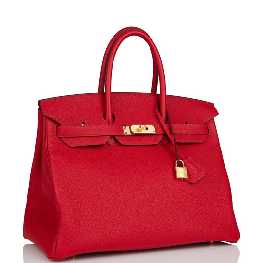 Hermes Birkin 35 Rouge Casaque Togo Gold Hardware