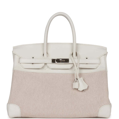 Hermes Birkin 35 White Gulliver and Toile H Palladium Hardware