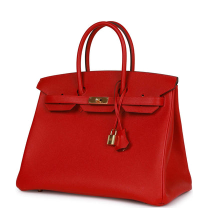 Hermes Birkin 35 Rouge Casaque Epsom Gold Hardware