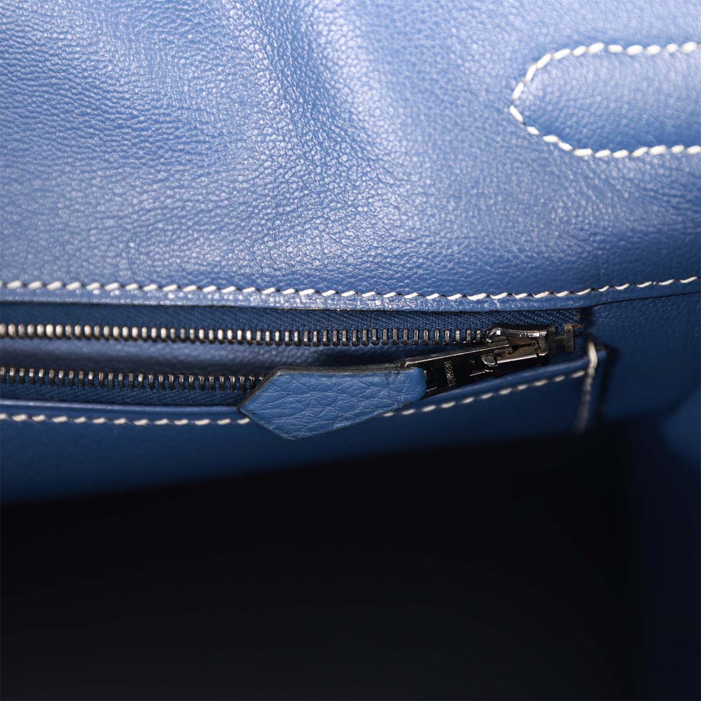 Hermes Birkin 35 Bleu Brighton Clemence and Toile H Ruthenium Hardware