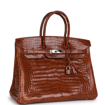 Hermes Birkin 35 Miel Shiny Porosus Crocodile Palladium Hardware