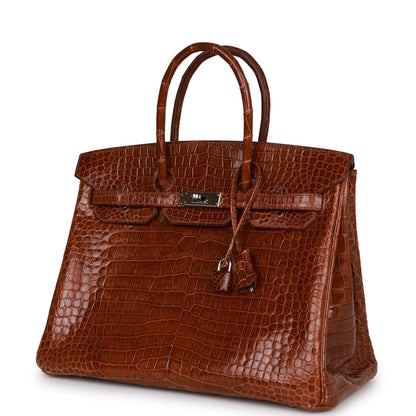 Hermes Birkin 35 Miel Shiny Porosus Crocodile Palladium Hardware