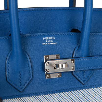 Hermes Birkin 25 Bleu Bill Toile H and Bleu France Swift Swift Palladium Hardware