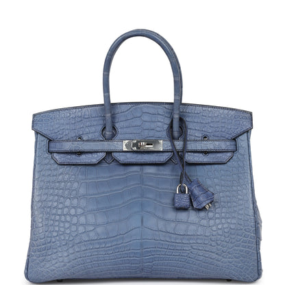 Hermes Birkin 35 Bleu Brighton Matte Alligator Palladium Hardware