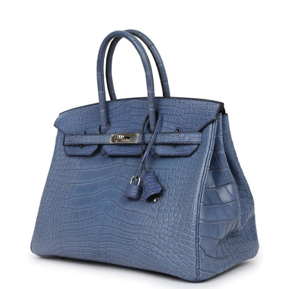 Hermes Birkin 35 Bleu Brighton Matte Alligator Palladium Hardware