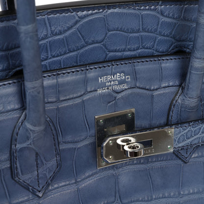 Hermes Birkin 35 Bleu Brighton Matte Alligator Palladium Hardware