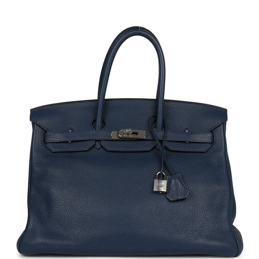 Hermes Birkin 35 Bleu De Prusse Clemence Palladium Hardware