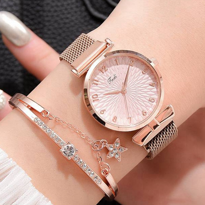 Luxury Women Bracelet Quartz Watches For Women Magnetic Watch Ladies Sports Dress Pink Dial Wrist Watch Clock Relogio Feminino