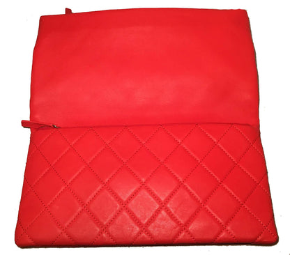 Chanel Red Quilted Leather CC Fold Over Clutch