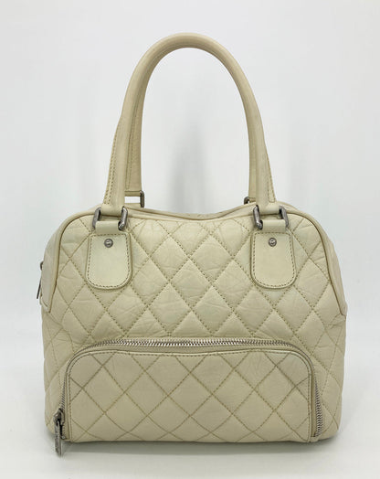 Chanel Paris New York Cream Distressed Bowling Tote