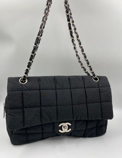 Chanel Black Nylon Chocolate Bar Flap Bag