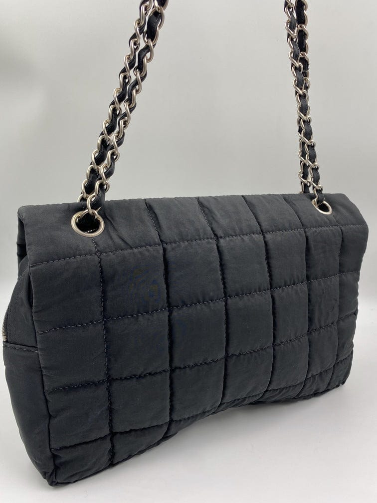 Chanel Black Nylon Chocolate Bar Flap Bag