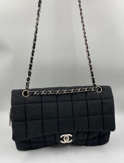 Chanel Black Nylon Chocolate Bar Flap Bag